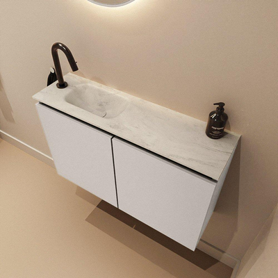 MONDIAZ TURE-DLUX 80cm toiletmeubel Linen. EDEN wastafel Opalo positie links. Met 1 kraangat.