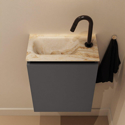 MONDIAZ TURE-DLUX 40cm toiletmeubel Dark Grey. EDEN wastafel Frappe positie links. Met 1 kraangat.