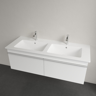 Villeroy & Boch venticello Meubelwastafel dubbel - 2 kraangaten doorgestoken - 130x50cm overloop CeramicPlus - Stone White (mat wit)