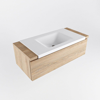 Mondiaz BUKLA Ensemble de meuble - 100x45x34cm - 1 trou de robinet - lavabo centré - solid surface - Talc - sans poignée - 1 tiroir - Mélamine - Chêne blanchi