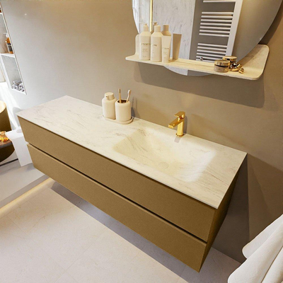 Mondiaz VICA-DLUX ensemble de meuble de salle de bain - 150cm - meuble sous-vasque oro - 2 tiroirs - lavabo encastré cloud droite - 1 trou de robinet - version haute de 60cm - opalo