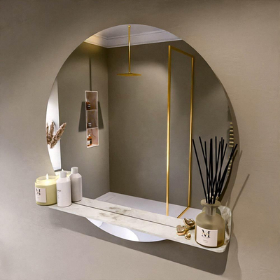 Mondiaz SPOT spiegel – Ø90 cm – met planchet – Frappe (beige marmer)