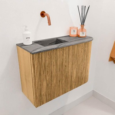 Mondiaz JOYA-DLUX 61.6cm toiletmeubel - ronding rechts kleur Oak - Wastafel FAYE positie Links Zonder kraangat kleur Sombra.