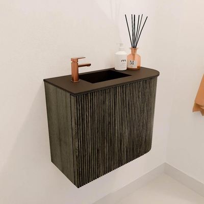 Mondiaz JOYA Meuble de toilette 51,6cm - arrondi droit couleur Shadow - Lavabo FAYE position Gauche 1 trou de robinet couleur Urban