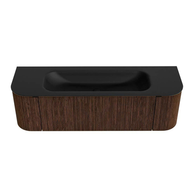MONDIAZ KURVE Meuble de salle de bains 150 cm avec module 25 Len R couleur Walnut avec 1 tiroir et 2 portes. Lavabo BIG MEDIUM central sans trou de robinet Urban.