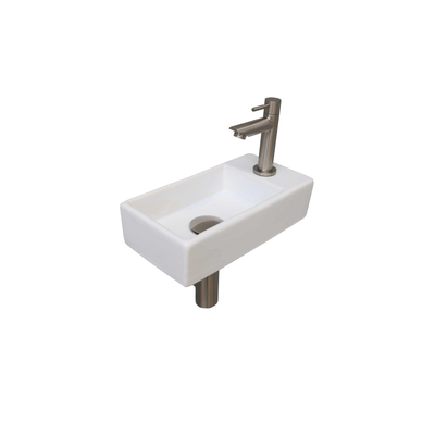 Ink Versus pack lave-mains – 36 x 18 x 9 cm – porcelaine blanc brillant – perçage à droite – robinet nickel brossé