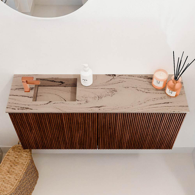 Mondiaz JOYA-DLUX 90cm toiletmeubel - kleur Ruby - Wastafel FAYE positie Links 1 kraangat kleur Arena.