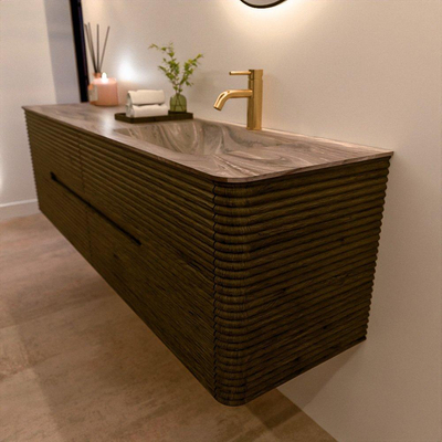 Mondiaz CIRO-DLUX Badkamermeubelset - 170x45x50cm - Solid surface wastafel Sombra - 1 wasbak Rechts - 1 kraangat - 4 lades - Shadow