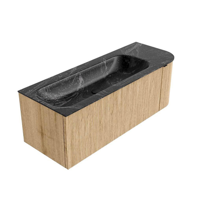 MONDIAZ KURVE-DLUX 125cm Meuble salle de bain avec module 25 D - couleur Oak - 1 tiroir - 1 porte - vasque BIG MEDIUM gauche - sans trou de robinet - couleur Lava