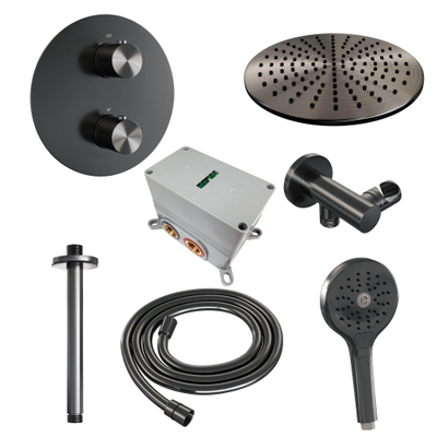 BRAUER Gunmetal Edition inbouw regendoucheset – Ø30 cm hoofddouche – 30 cm plafondbuis – ronde handdouche – 3-weg