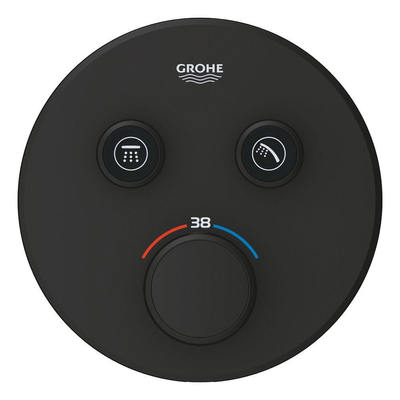 GROHE Grohtherm SmartControl Ensemble de douche à effet pluie - boîtier encastré - tête de douche ronde - bras de plafond - support de douchette - douchette à main en barre - phantom black (noir mat)