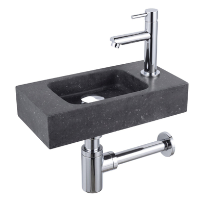 Fortifura Fuente fonteinset – rechthoekig – 40x22x9 cm – natuursteen zwart – chromen kraan