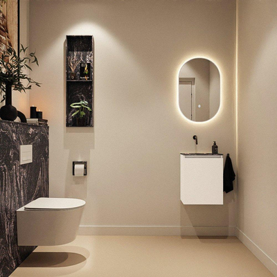 MONDIAZ TURE-DLUX Meuble toilette - 40cm - Talc - EDEN - vasque Lava - position gauche - sans trou de robinet