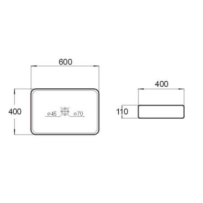 Best Design Class lavabo 61x41x11cm sans trou de robinetterie porcelaine