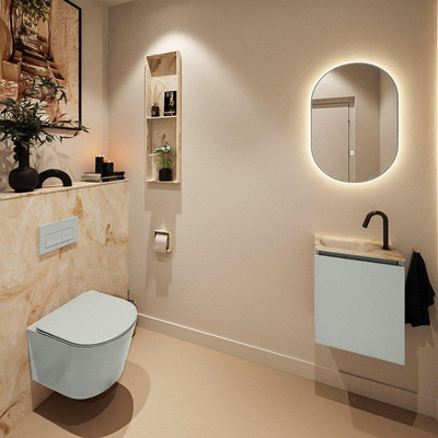 MONDIAZ TURE-DLUX Meuble de toilettes 40 cm Greey. Lavabo EDEN Frappe position à gauche. Avec 1 trou de robinet.