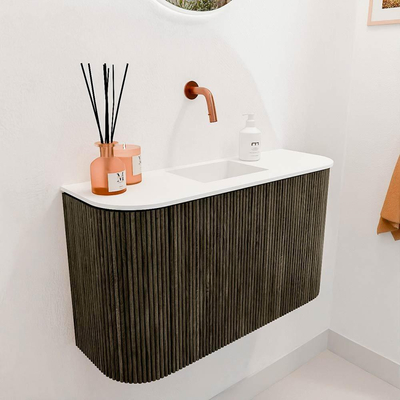 Mondiaz JOYA 73.2cm meuble de salle de bains WC - arrondi gauche et droite couleur Shadow - Vasque FAYE position Milieu Sans trou de robinet couleur Talc