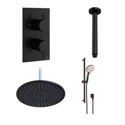 Crosswater MPRO inbouw regendoucheset – Ø30 cm hoofddouche – plafondbuis – ronde handdouche – zwart mat