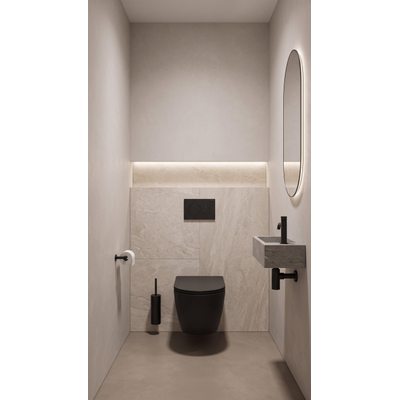 QeramiQ Dely Toiletset - 36.3x51.7cm - diepspoel - rimless - Geberit UP320 inbouwreservoir - met Burda frame - softclose toiletzitting - mat zwarte bedieningsplaat - ronde knoppen - mat zwart