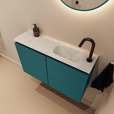 MONDIAZ TURE-DLUX Meuble toilette - 80cm - Smag - EDEN - vasque Opalo - position droite - 1 trou de robinet