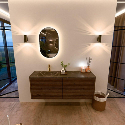 Mondiaz CIRO-DLUX Meuble de salle de bains - 140x45x50cm - Plan vasque solid surface Lava - 1 lavabo à gauche - 1 trou de robinet - 4 tiroirs - Dusk
