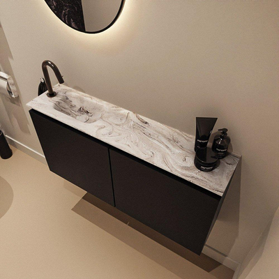 MONDIAZ TURE-DLUX Meuble toilette - 100cm - Urban - EDEN - vasque Glace - position gauche - 1 trou de robinet