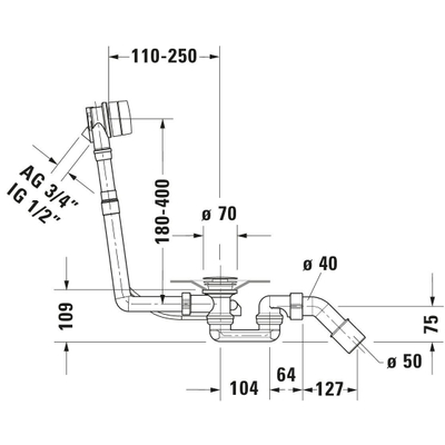 Duravit badafvoer overloop en vulcombinatie met waste chroom