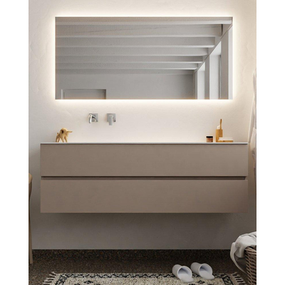 Mondiaz VICA ensemble de meuble de salle de bain - 150cm - meuble sous-vasque smoke - 2 tiroirs - lavabo moon gauche - sans trou de robinet XL version 60cm haut