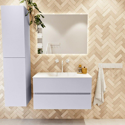 Mondiaz VICA ensemble de meuble de salle de bain - 90cm - meuble sous-vasque cale - 2 tiroirs - lavabo cloud milieu - 1 trou de robinet - version haute de 60cm - talc