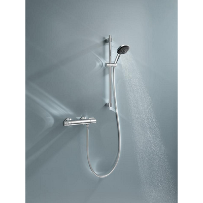 GROHE Precision Trend Ensemble de douche - robinet de douche thermostatique - avec ensemble barre de douche - 60cm - douchette à main carrée - 1 type de jet - flexible de douche lisse - chrome