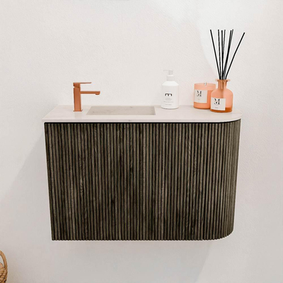 Mondiaz JOYA-DLUX 61.6cm meuble de toilette - arrondi droit couleur Shadow - Vasque FAYE position Gauche 1 trou de robinet couleur Meli.