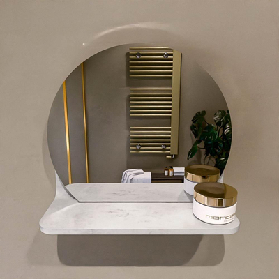 Mondiaz SPOT miroir – Ø 30 cm – avec tablette – Opalo (marbre blanc)