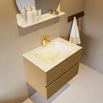 Mondiaz VICA-DLUX Ensemble de meuble de salle de bain - 70cm - meuble sous-vasque oro - 2 tiroirs - lavabo encastré cloud milieu - 1 trou de robinet - version haute de 60cm - ostra