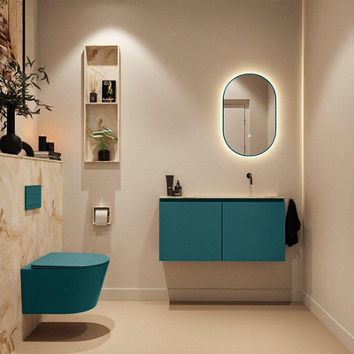 MONDIAZ TURE-DLUX Meuble toilette - 100cm - Smag - EDEN - vasque Frappe - position droite - sans trou de robinet