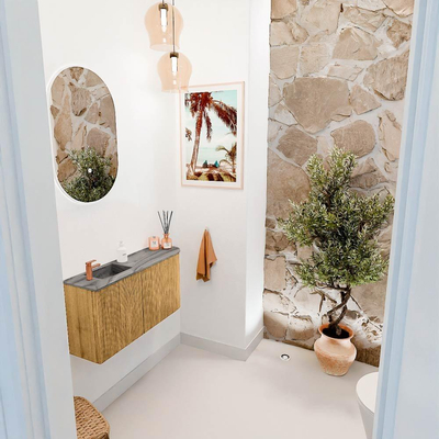 Mondiaz JOYA-DLUX 81.6cm toiletmeubel - ronding rechts kleur Oak - Wastafel FAYE positie Links 1 kraangat kleur Sombra.