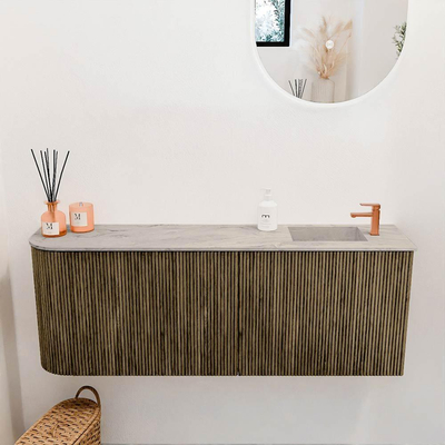 Mondiaz JOYA-DLUX 111.6cm toiletmeubel - ronding links kleur Dusk - Wastafel FAYE positie Rechts 1 kraangat kleur Glace.