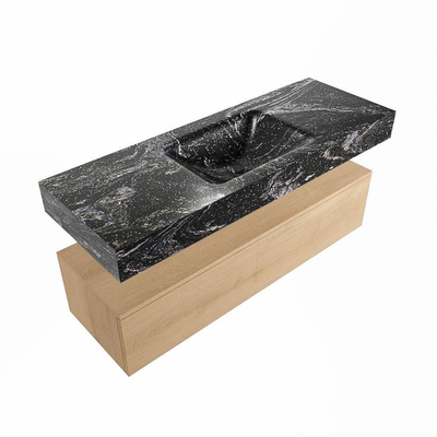 Mondiaz ALAN-DLUX Ensemble de meuble - 130cm - meuble Washed Oak mat - 1 tiroir - Lavabo Cloud Lava suspendu - vasque Centre - 0 trous de robinet
