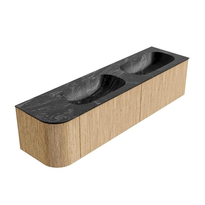 MONDIAZ KURVE-DLUX 175cm Meuble salle de bain avec module 25 G - couleur Oak - 2 tiroirs - 1 porte - vasque STOR SMALL double / droite - sans trou de robinet - couleur Lava