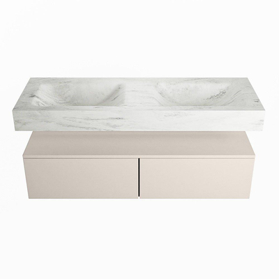 MONDIAZ ALAN - DLUX Badkamermeubelset - 130cm - onderkast - Linen - 2 lades - vrijhangende wastafel - 2 wasbakken - 2 kraangaten - Opalo