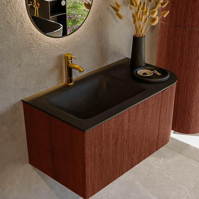 Mondiaz KURVE Ensemble de meuble de salle de bains - 85x46x40cm - 1 tiroir - 1 porte - lavabo solid surface - gauche - 1 trou de robinet - Ruby