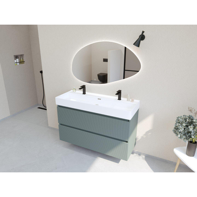 HR badmeubelen Infinity XXL 3D Ensemble meuble de salle de bains - 120 cm - 1 lavabo en céramique kube blanc - 2 trous de robinet - 2 tiroirs - mat petrol