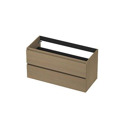 INK Wastafelonderkast - 100x45x52cm - 2 lades - greeploos - met houten keerlijst - MDF - olijf eiken