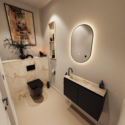 MONDIAZ TURE-DLUX Meuble toilette - 80cm - Urban - EDEN - vasque Frappe - position gauche - 1 trou de robinet