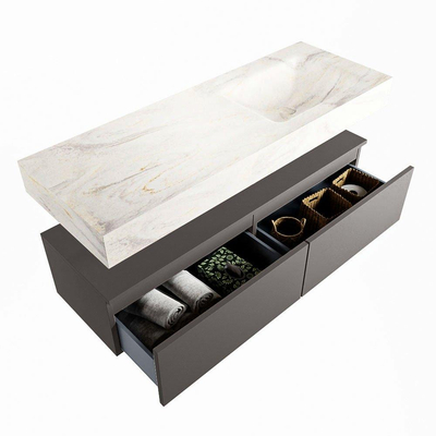 MONDIAZ ALAN - DLUX Ensemble meuble de salle de bains - 130cm - meuble bas - Dark grey - 2 tiroirs - lavabo suspendu - cuve à droite - 0 trous de robinet - Ostra