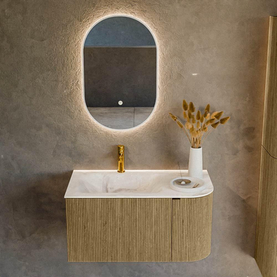Mondiaz KURVE-DLUX Badkamermeubelset - 85x46x40cm - 1 lade - 1 deur - wastafel solid surface - links - 1 kraangat - Dusk