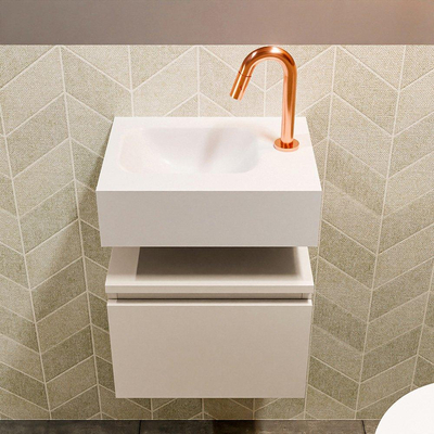 MONDIAZ ANDOR Toiletmeubel - 40x30x30cm - 1 kraangat - 1 lades - linen mat - wasbak links - Solid surface - Wit