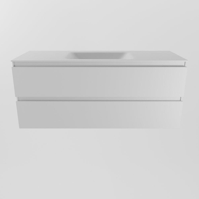 Mondiaz Aivy badmeubelset - 120x45x50cm - 0 kraangaten - 1 wasbak talc Solid surface - Midden - 2 lades - Zonder spiegel - MDF Talc