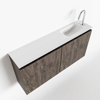 MONDIAZ TURE Toiletmeubel 100x23x50cm met 1 kraangaten 2 deuren dark brown mat Wastafel Eden rechts Solid Surface Wit