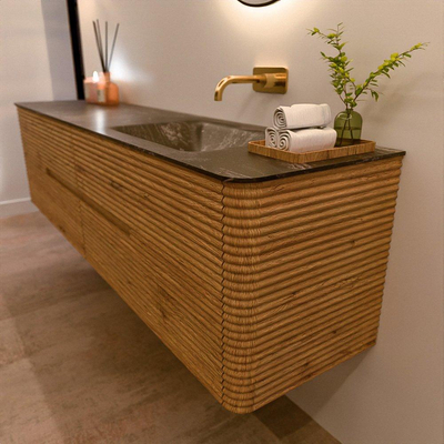 Mondiaz CIRO-DLUX Badkamermeubelset - 190x45x50cm - Solid surface wastafel Lava - 1 wasbak Rechts - zonder kraangaten - 4 lades - Oak