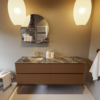 Mondiaz VICA-DLUX ensemble de meuble de salle de bain - 150cm - meuble sous-vasque reposant - 4 tiroirs - lavabo encastré cloud gauche - 1 trou de robinet - version haute de 60cm - lave