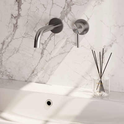 BRAUER Stripe Mitigeur lavabo encastré - bec courbé et rosaces - modèle A1 - couleur inox brossé PVD